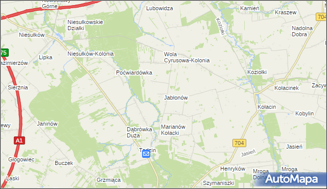 mapa Jabłonów gmina Brzeziny, Jabłonów gmina Brzeziny na mapie Targeo