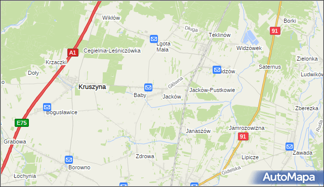 mapa Jacków gmina Kruszyna, Jacków gmina Kruszyna na mapie Targeo