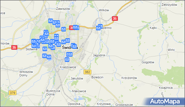 mapa Jagodnik gmina Świdnica, Jagodnik gmina Świdnica na mapie Targeo
