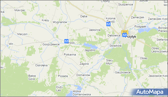 mapa Jagodno gmina Przytyk, Jagodno gmina Przytyk na mapie Targeo