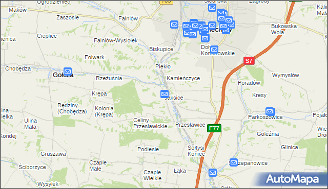 mapa Jaksice gmina Miechów, Jaksice gmina Miechów na mapie Targeo