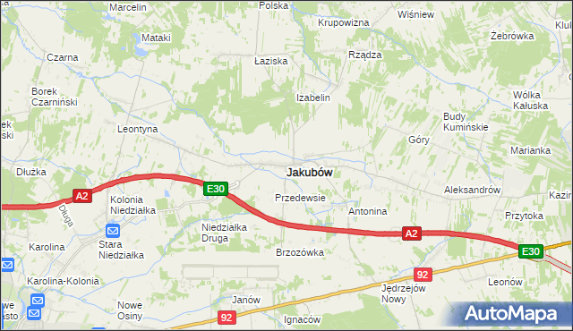 mapa Jakubów powiat miński, Jakubów powiat miński na mapie Targeo