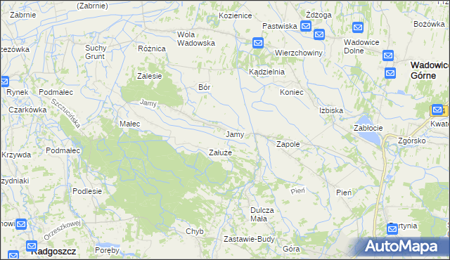 mapa Jamy gmina Wadowice Górne, Jamy gmina Wadowice Górne na mapie Targeo