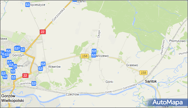 mapa Janczewo gmina Santok, Janczewo gmina Santok na mapie Targeo
