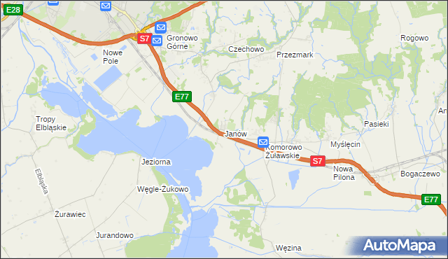 mapa Janów gmina Elbląg, Janów gmina Elbląg na mapie Targeo