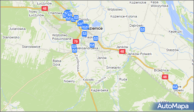 mapa Janów gmina Kozienice, Janów gmina Kozienice na mapie Targeo