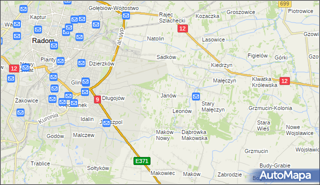 mapa Janów gmina Skaryszew, Janów gmina Skaryszew na mapie Targeo