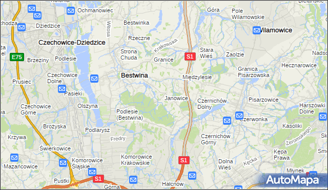 mapa Janowice gmina Bestwina, Janowice gmina Bestwina na mapie Targeo
