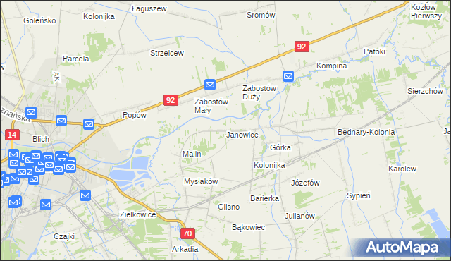 mapa Janowice gmina Nieborów, Janowice gmina Nieborów na mapie Targeo