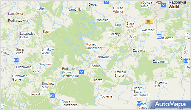 mapa Janowiec gmina Radomyśl Wielki, Janowiec gmina Radomyśl Wielki na mapie Targeo