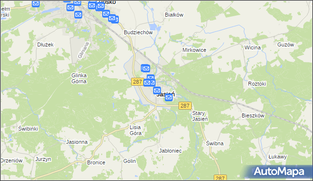 mapa Jasień powiat żarski, Jasień powiat żarski na mapie Targeo