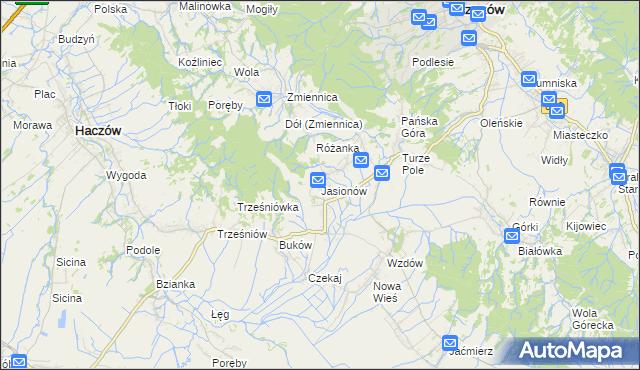 mapa Jasionów gmina Haczów, Jasionów gmina Haczów na mapie Targeo