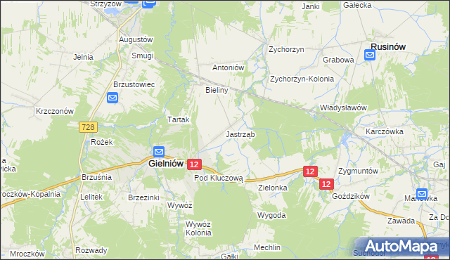 mapa Jastrząb gmina Gielniów, Jastrząb gmina Gielniów na mapie Targeo