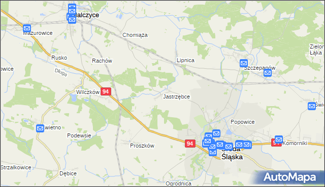 mapa Jastrzębce gmina Środa Śląska, Jastrzębce gmina Środa Śląska na mapie Targeo
