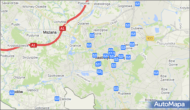 mapa Jastrzębie-Zdrój, Jastrzębie-Zdrój na mapie Targeo