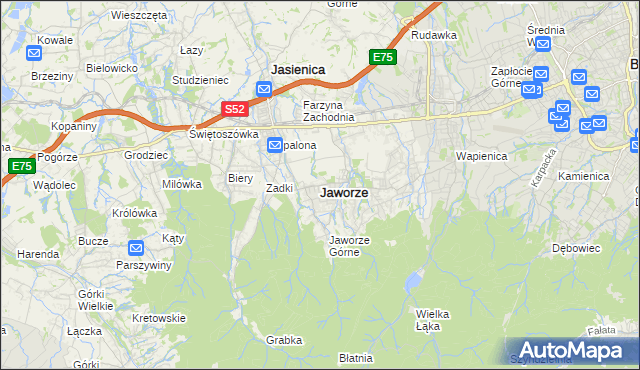 mapa Jaworze powiat bielski, Jaworze powiat bielski na mapie Targeo