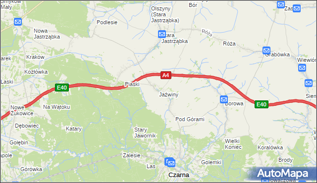 mapa Jaźwiny gmina Czarna, Jaźwiny gmina Czarna na mapie Targeo