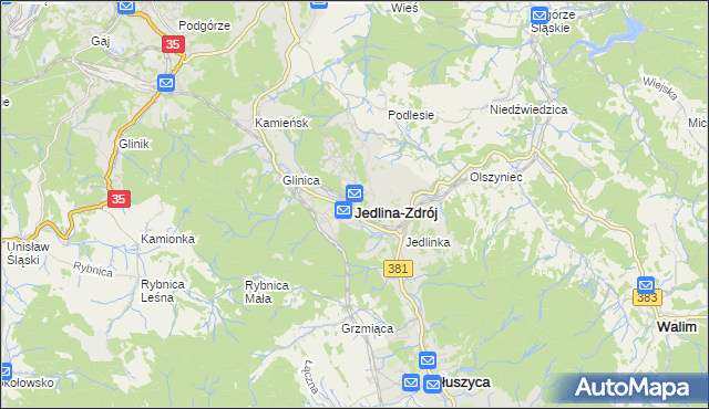 mapa Jedlina-Zdrój, Jedlina-Zdrój na mapie Targeo