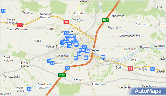 mapa Jędrzejów, Jędrzejów na mapie Targeo