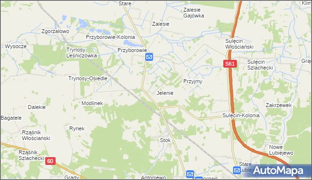 mapa Jelenie gmina Ostrów Mazowiecka, Jelenie gmina Ostrów Mazowiecka na mapie Targeo