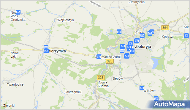 mapa Jerzmanice-Zdrój, Jerzmanice-Zdrój na mapie Targeo