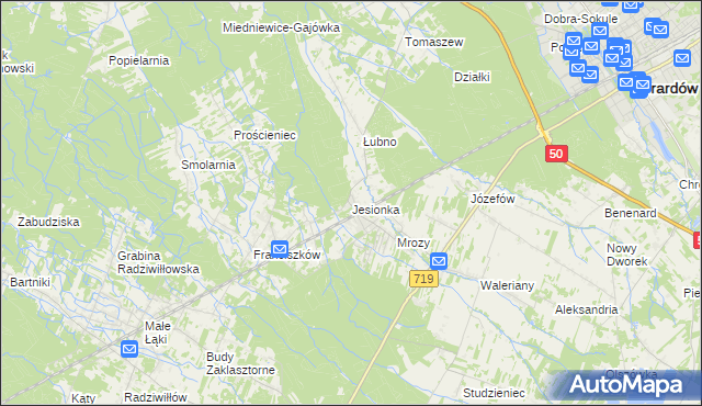 mapa Jesionka gmina Wiskitki, Jesionka gmina Wiskitki na mapie Targeo