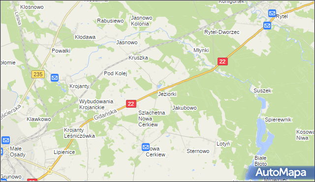 mapa Jeziorki gmina Chojnice, Jeziorki gmina Chojnice na mapie Targeo