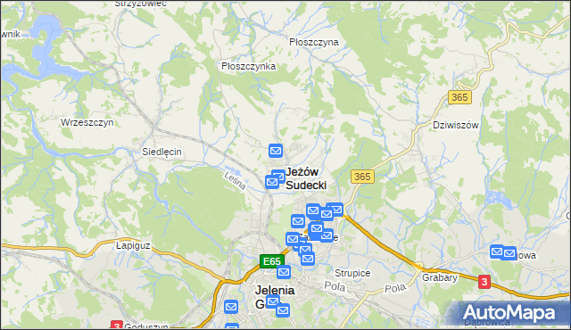 mapa Jeżów Sudecki, Jeżów Sudecki na mapie Targeo