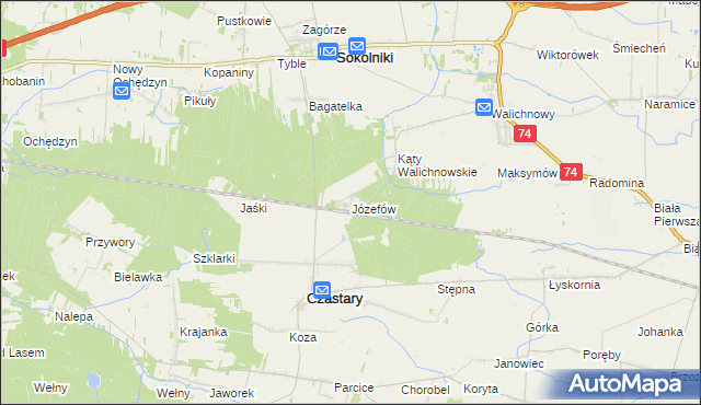 mapa Józefów gmina Czastary, Józefów gmina Czastary na mapie Targeo