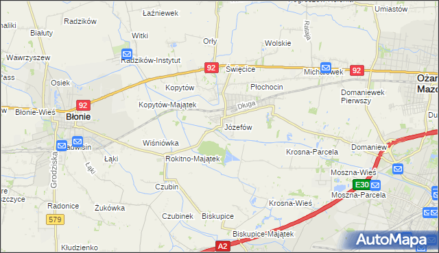 mapa Józefów gmina Ożarów Mazowiecki, Józefów gmina Ożarów Mazowiecki na mapie Targeo