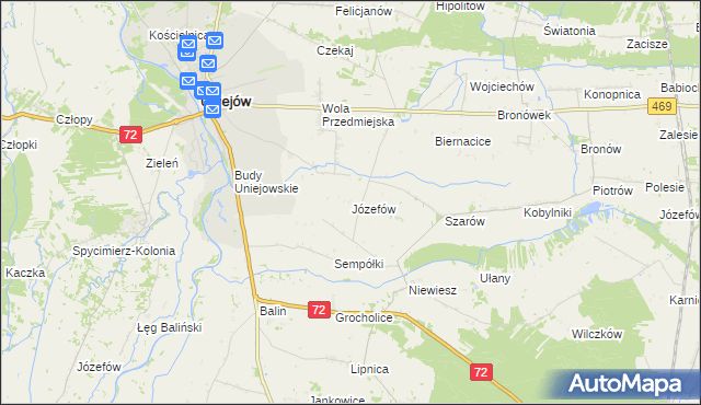 mapa Józefów gmina Poddębice, Józefów gmina Poddębice na mapie Targeo
