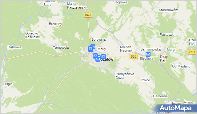 mapa Józefów powiat biłgorajski, Józefów powiat biłgorajski na mapie Targeo