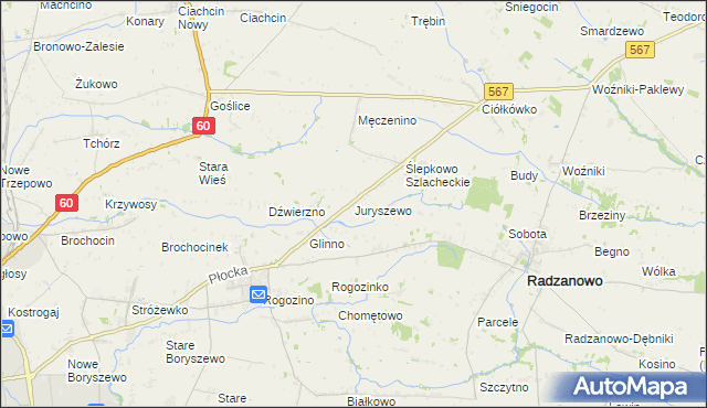 mapa Juryszewo, Juryszewo na mapie Targeo