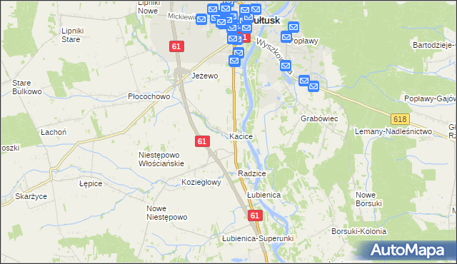 mapa Kacice gmina Pułtusk, Kacice gmina Pułtusk na mapie Targeo