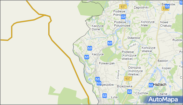 mapa Kaczyce gmina Zebrzydowice, Kaczyce gmina Zebrzydowice na mapie Targeo