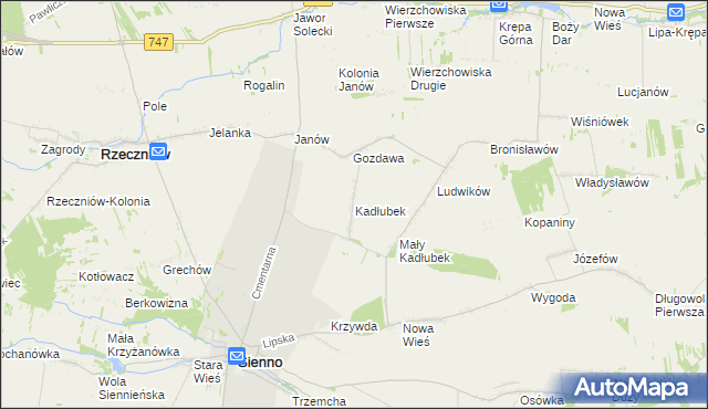 mapa Kadłubek gmina Sienno, Kadłubek gmina Sienno na mapie Targeo