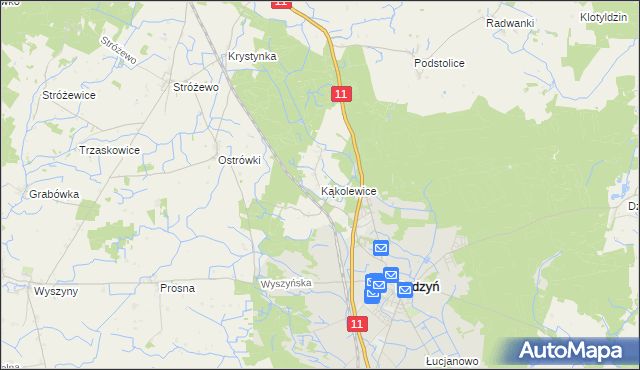 mapa Kąkolewice gmina Budzyń, Kąkolewice gmina Budzyń na mapie Targeo