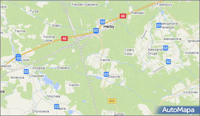 mapa Kalina gmina Herby, Kalina gmina Herby na mapie Targeo
