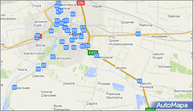 mapa Kalinowice gmina Zamość, Kalinowice gmina Zamość na mapie Targeo