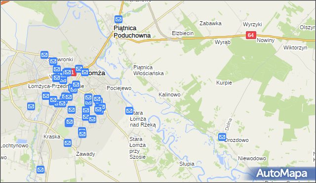 mapa Kalinowo gmina Piątnica, Kalinowo gmina Piątnica na mapie Targeo