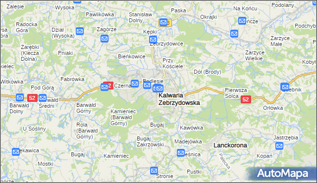 mapa Kalwaria Zebrzydowska, Kalwaria Zebrzydowska na mapie Targeo