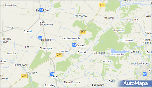 mapa Kamień gmina Ceków-Kolonia, Kamień gmina Ceków-Kolonia na mapie Targeo