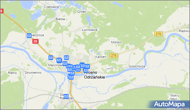 mapa Kamień gmina Krosno Odrzańskie, Kamień gmina Krosno Odrzańskie na mapie Targeo