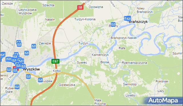 mapa Kamieńczyk gmina Wyszków, Kamieńczyk gmina Wyszków na mapie Targeo