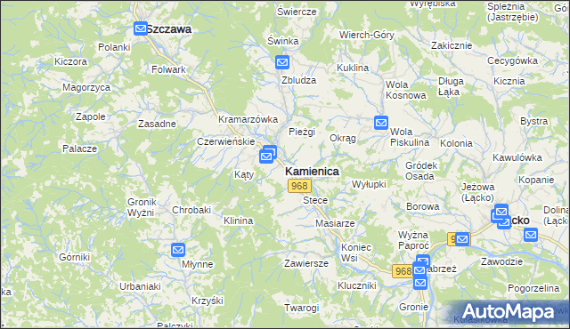 mapa Kamienica powiat limanowski, Kamienica powiat limanowski na mapie Targeo