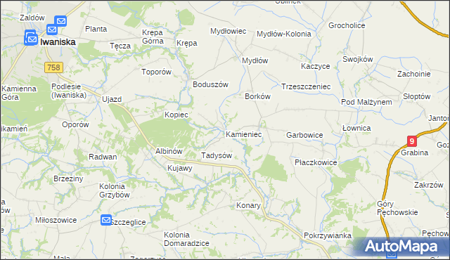 mapa Kamieniec gmina Iwaniska, Kamieniec gmina Iwaniska na mapie Targeo