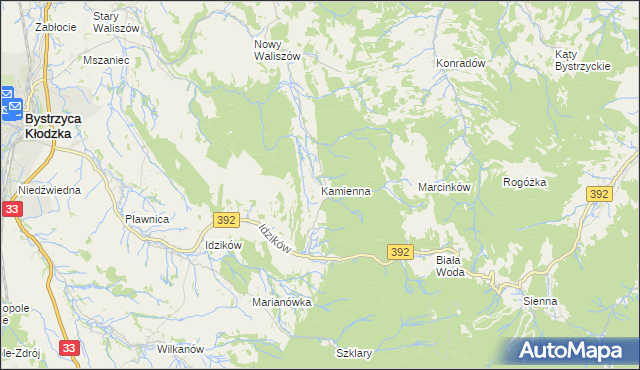 mapa Kamienna gmina Bystrzyca Kłodzka, Kamienna gmina Bystrzyca Kłodzka na mapie Targeo