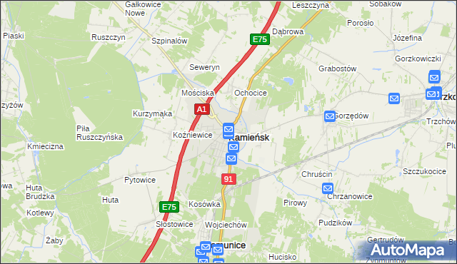 mapa Kamieńsk, Kamieńsk na mapie Targeo