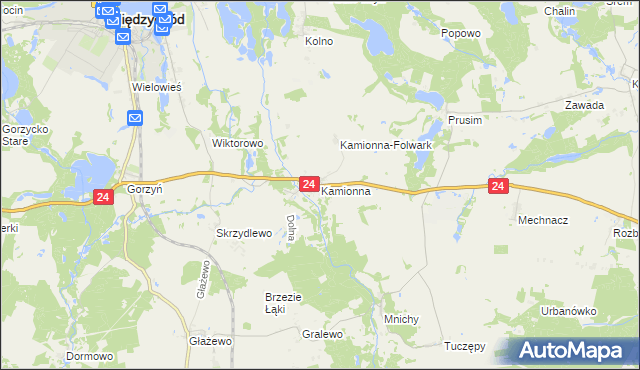 mapa Kamionna gmina Międzychód, Kamionna gmina Międzychód na mapie Targeo