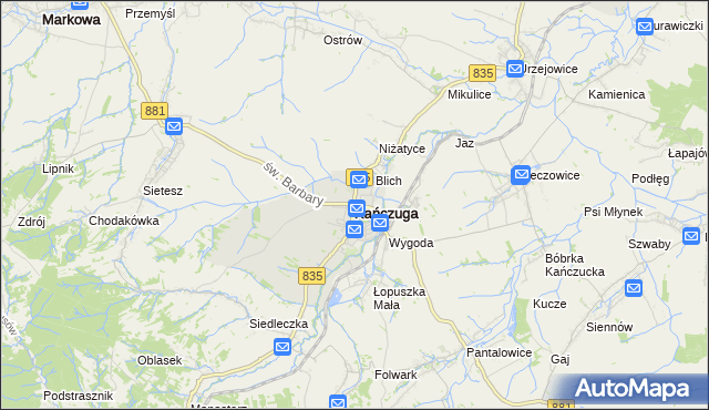 mapa Kańczuga powiat przeworski, Kańczuga powiat przeworski na mapie Targeo